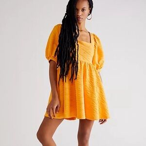 Free People | Violet Mini Dress in Carrott Ginger Orange - small - Puff Sleeves